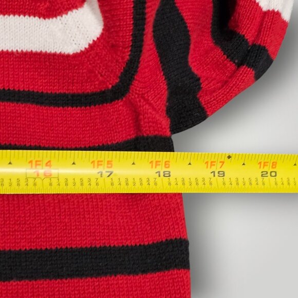 Chaps Classics Women’s M Red Black White Stripe 3/4 Sleeve Boat Neck Sweater - Picture 9 of 10